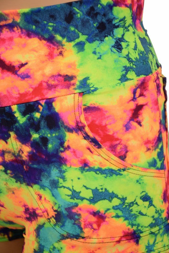 Acid Splash High Waist Shorts with Pockets - Coquetry Clothing
