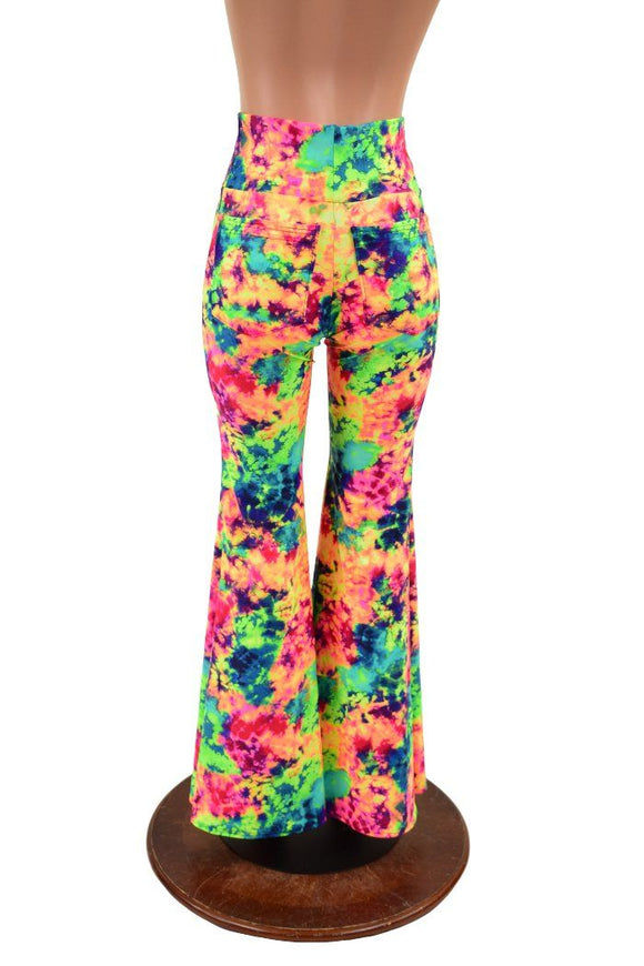 Acid Splash High Waist Solar Flares with Back Pockets - Coquetry Clothing