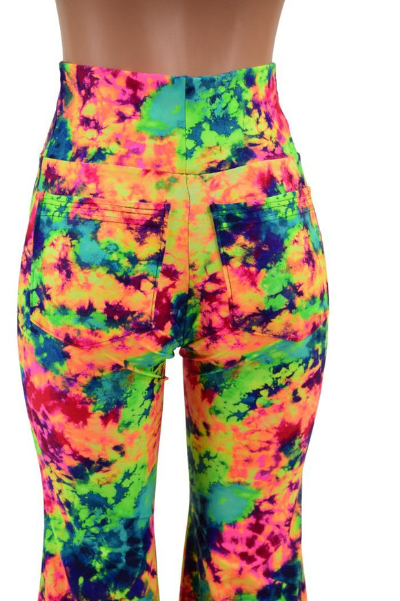 Acid Splash High Waist Solar Flares with Back Pockets - Coquetry Clothing