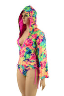 Acid Splash Hooded Romper with Lace Up Hips - Coquetry Clothing
