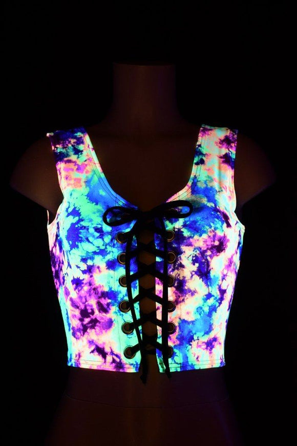Acid Splash Lace Up Crop Tank - Coquetry Clothing