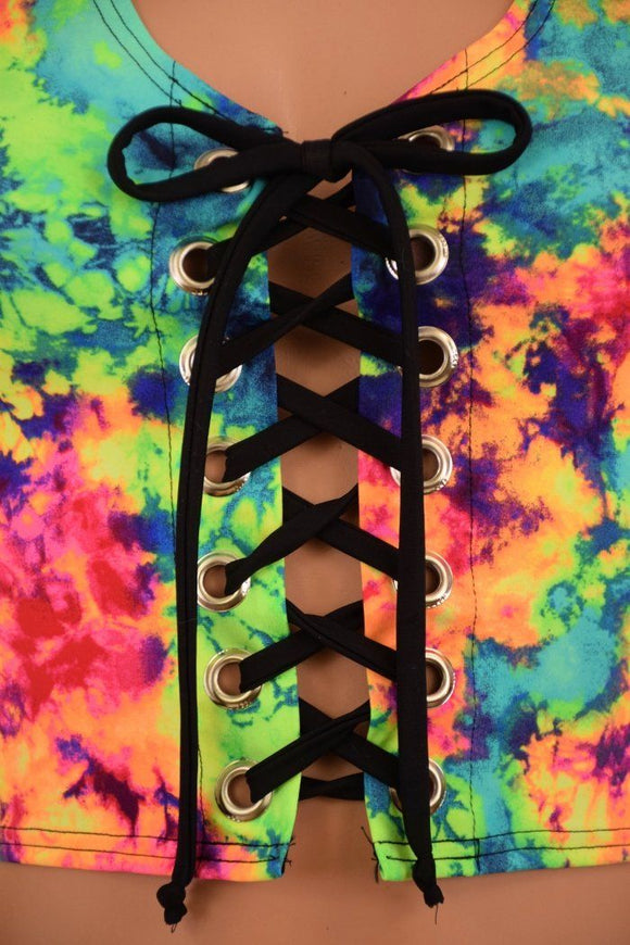 Acid Splash Lace Up Crop Tank - Coquetry Clothing