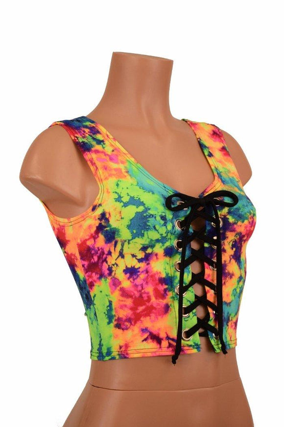 Acid Splash Lace Up Crop Tank - Coquetry Clothing