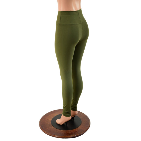 Army Green Soft Knit High Waist Leggings READY to SHIP - 3