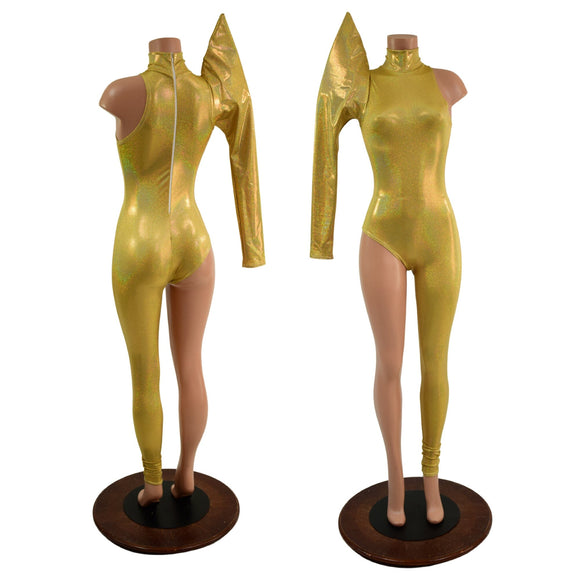 Asymetrical One Legged Catsuit with Mega Sharp Shoulder Sleeve - Coquetry Clothing