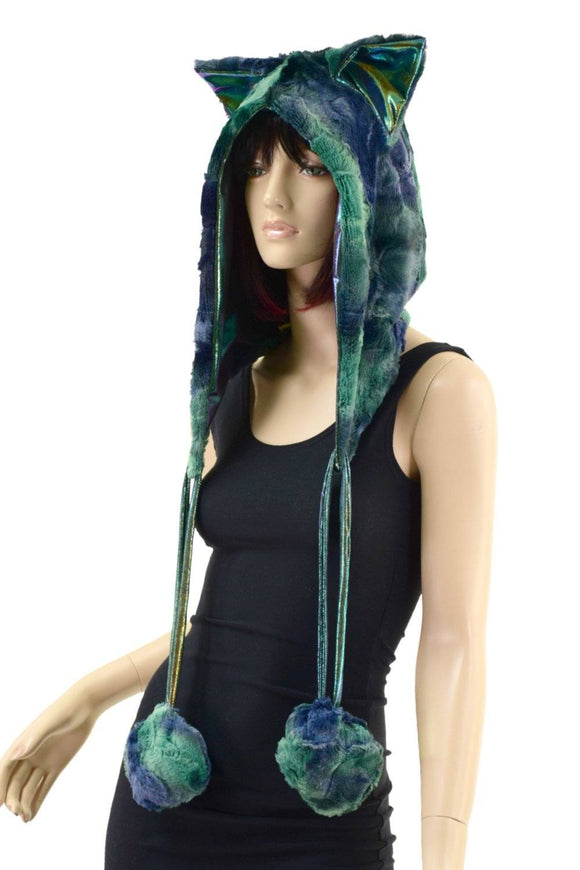 Atlantis Minky Faux Fur Kitty Ear Pom Pom Hood - Coquetry Clothing