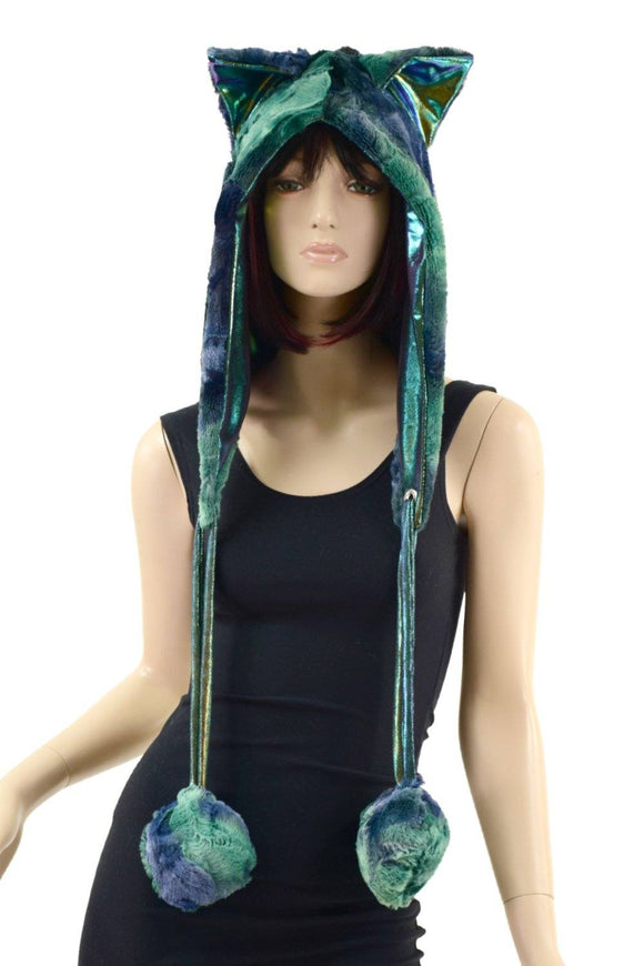 Atlantis Minky Faux Fur Kitty Ear Pom Pom Hood - Coquetry Clothing