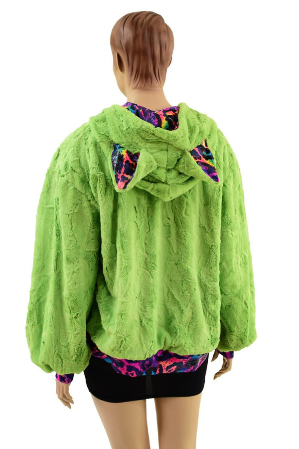 Avocado Minky Balloon Sleeve Long Banded Jacket with Fox Ears - 4