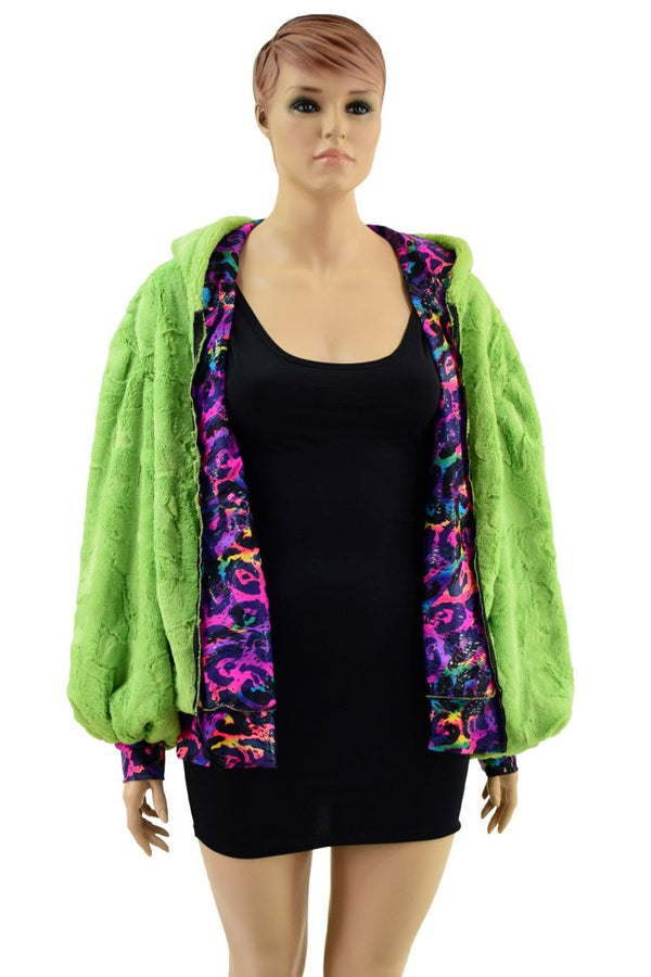 Avocado Minky Balloon Sleeve Long Banded Jacket with Fox Ears - 5