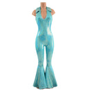 Backless Bell Bottom Catsuit with V Neck and Demi Collar - Coquetry Clothing