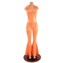 Backless Bell Bottom Catsuit with V Neck and Demi Collar - Coquetry Clothing