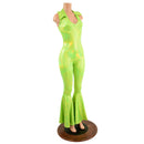 Backless Bell Bottom Catsuit with V Neck and Demi Collar - Coquetry Clothing