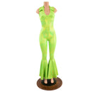 Backless Bell Bottom Catsuit with V Neck and Demi Collar - Coquetry Clothing