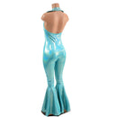 Backless Bell Bottom Catsuit with V Neck and Demi Collar - Coquetry Clothing