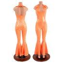 Backless Bell Bottom Catsuit with V Neck and Demi Collar - Coquetry Clothing