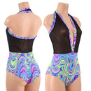 Backless Bella Romper in Black Mesh and Glow Worm - Coquetry Clothing