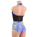 Backless Bella Romper in Black Mesh and Glow Worm - Coquetry Clothing