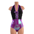 Backless Bella Romper in Star Noir and Plumeria - Coquetry Clothing