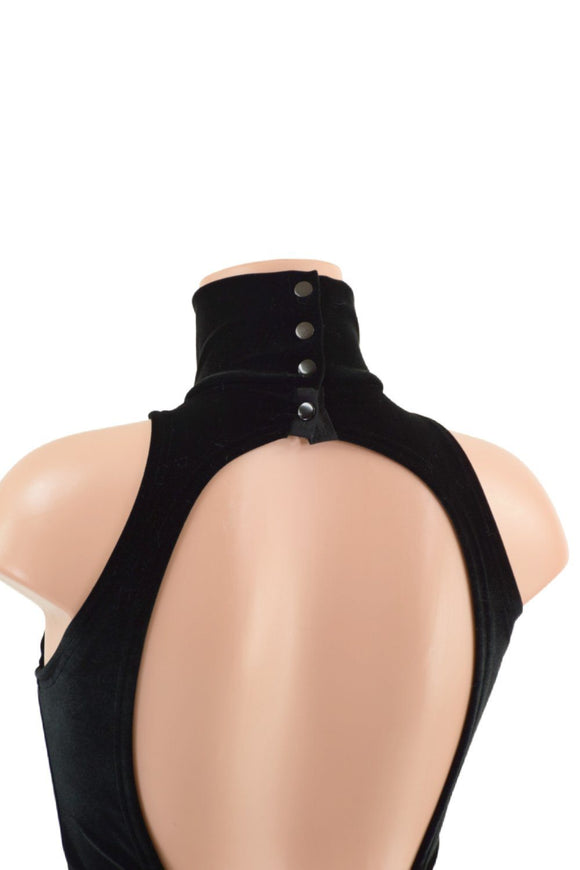 Backless Black Velvet Romper - Coquetry Clothing