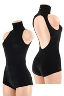 Backless Black Velvet Romper - 1