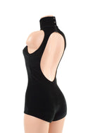 Backless Black Velvet Romper - 3