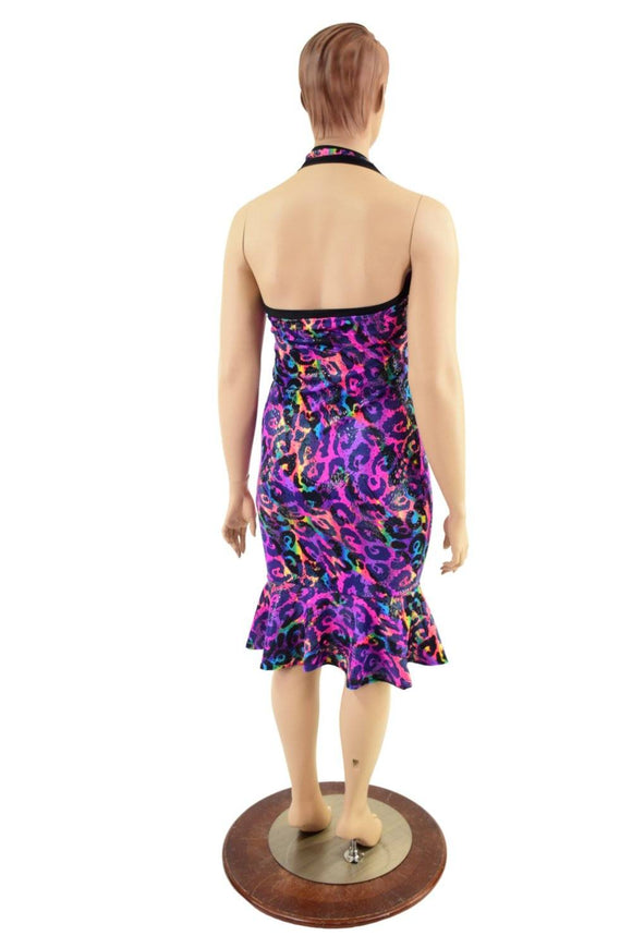 Backless Halter Wiggle Dress in Rainbow Leopard - Coquetry Clothing