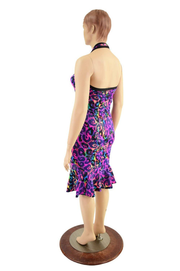 Backless Halter Wiggle Dress in Rainbow Leopard - Coquetry Clothing