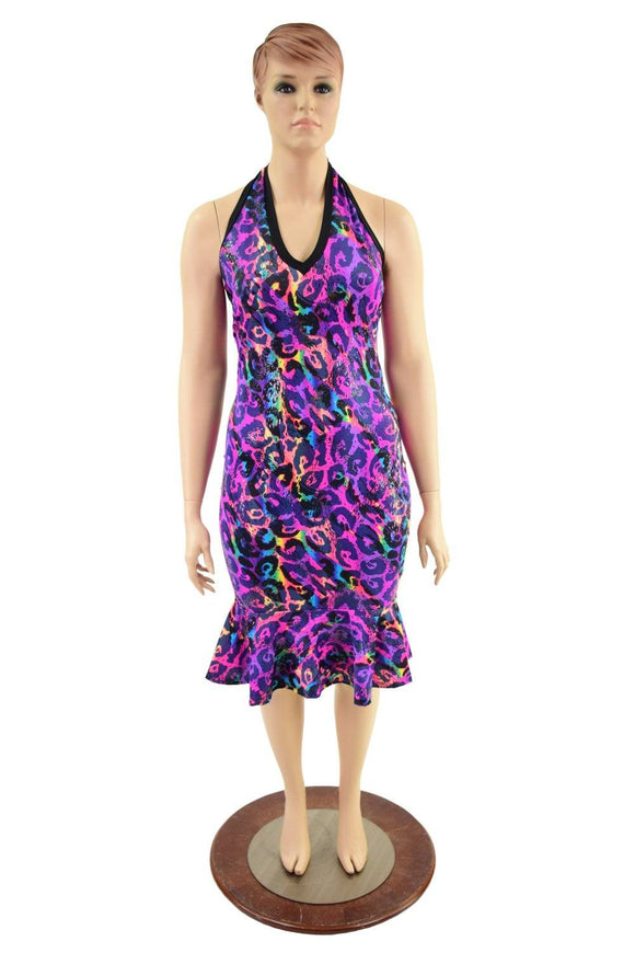 Backless Halter Wiggle Dress in Rainbow Leopard - Coquetry Clothing