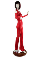 Backless Red Catsuit with Finger Loop Arm Warmers - Coquetry Clothing