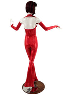 Backless Red Catsuit with Finger Loop Arm Warmers - Coquetry Clothing