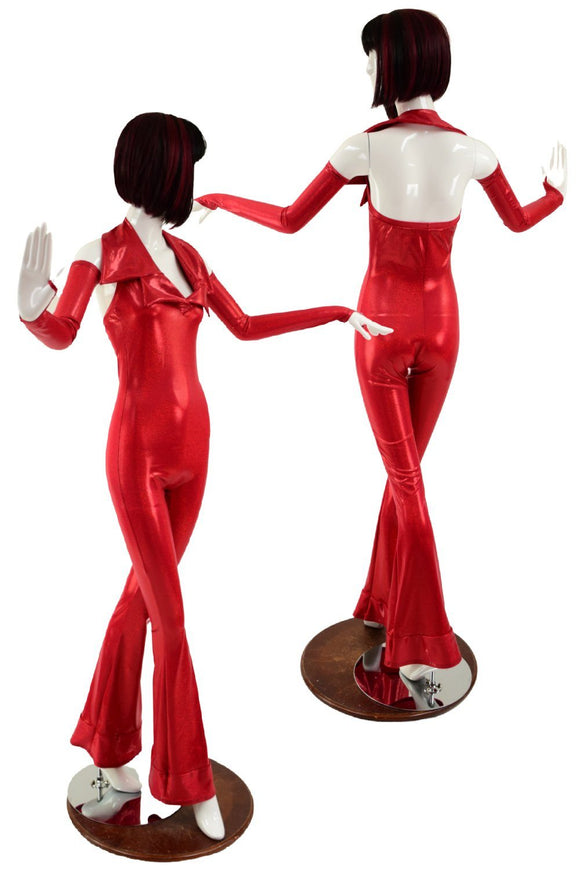 Backless Red Catsuit with Finger Loop Arm Warmers - Coquetry Clothing