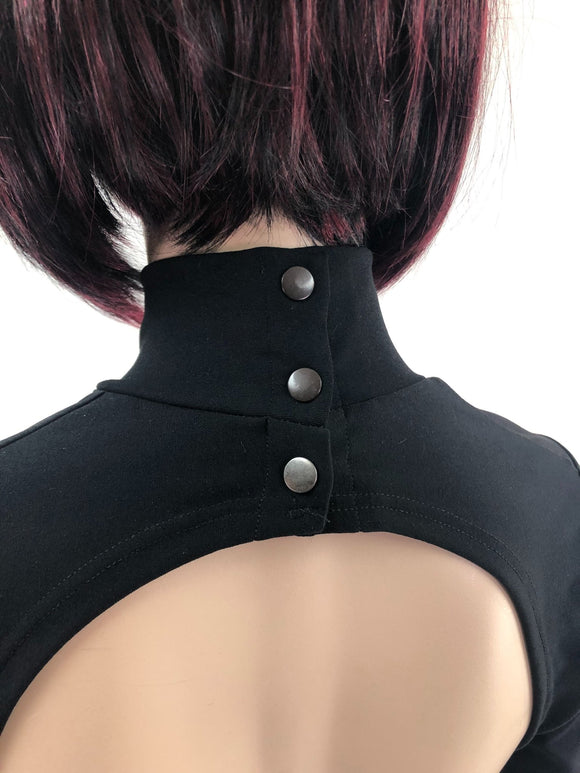 Backless Romper with Snapback Turtleneck and Fingerloops - Coquetry Clothing