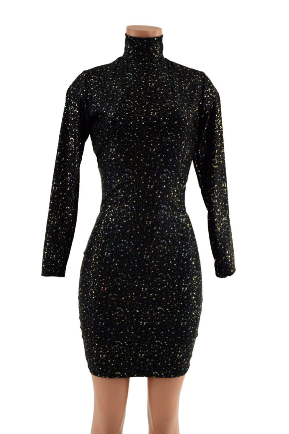 Backless Star Noir Bodycon Dress with Snap Back Turtleneck - Coquetry Clothing