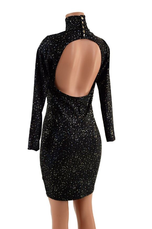 Backless Star Noir Bodycon Dress with Snap Back Turtleneck - Coquetry Clothing