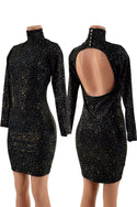 Backless Star Noir Bodycon Dress with Snap Back Turtleneck - 1