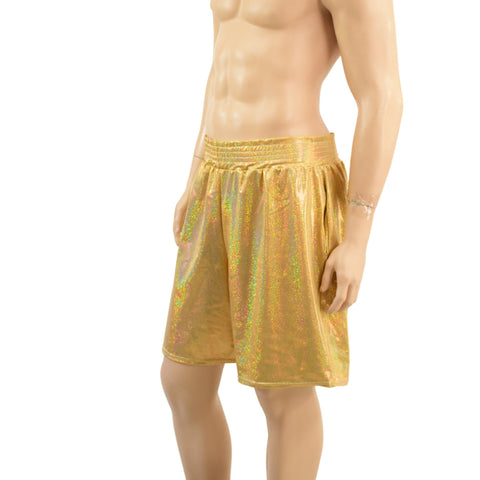 Mens Basketball Shorts with Pockets in Gold Sparkly Jewel - Coquetry Clothing