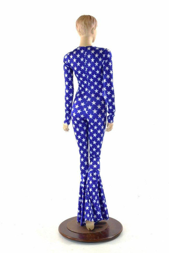 Bell Bottom Catsuit in Blue and White Stars - Coquetry Clothing