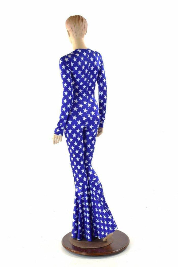 Bell Bottom Catsuit in Blue and White Stars - Coquetry Clothing