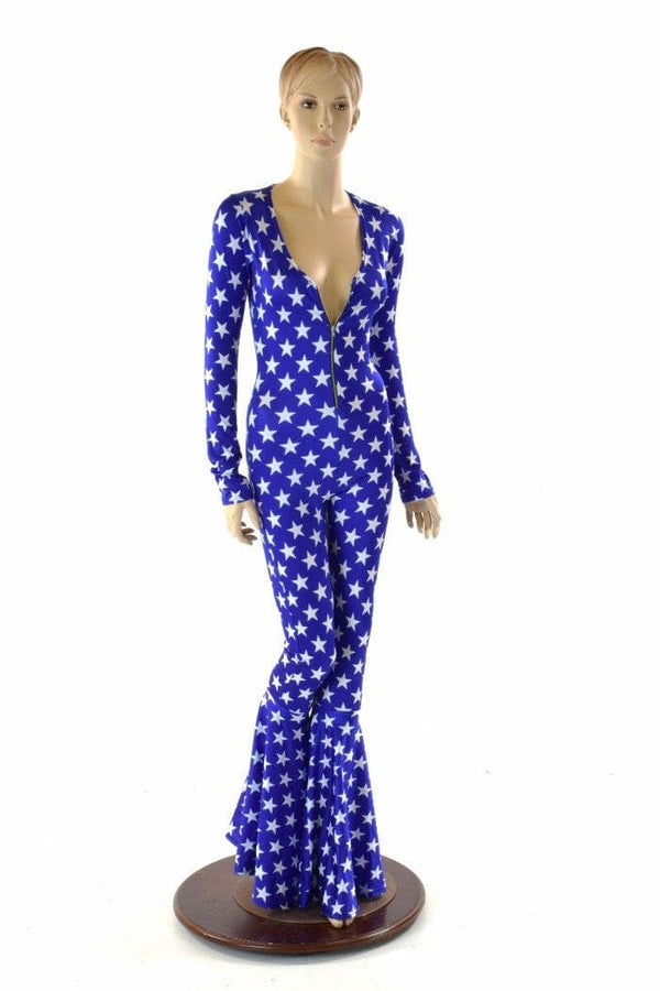 Bell Bottom Catsuit in Blue and White Stars - 2