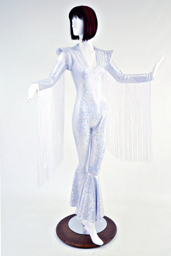 Bell Bottom Catsuit with 30" Long Fringe Arm Warmers - Coquetry Clothing