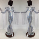 Bell Bottom Catsuit with 30" Long Fringe Arm Warmers - Coquetry Clothing