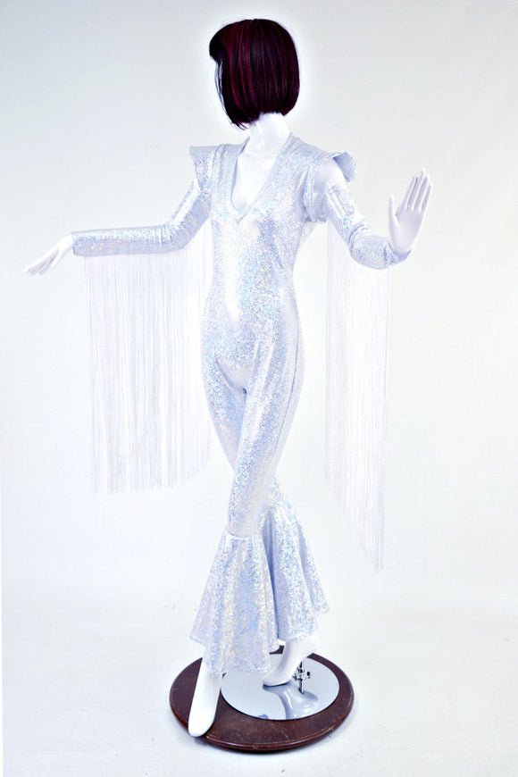 Bell Bottom Catsuit with 30" Long Fringe Arm Warmers - Coquetry Clothing