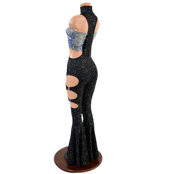 Bell Bottom Flare UFO Suit with Triple Cutouts and O - rings - Coquetry Clothing