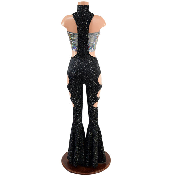 Bell Bottom Flare UFO Suit with Triple Cutouts and O - rings - Coquetry Clothing