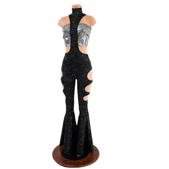 Bell Bottom Flare UFO Suit with Triple Cutouts and O - rings - Coquetry Clothing