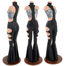 Bell Bottom Flare UFO Suit with Triple Cutouts and O - rings - Coquetry Clothing