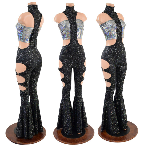 Bell Bottom Flare UFO Suit with Triple Cutouts and O - rings - Coquetry Clothing