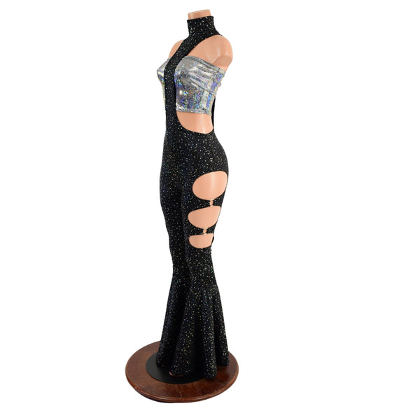 Bell Bottom Flare UFO Suit with Triple Cutouts and O - rings - Coquetry Clothing
