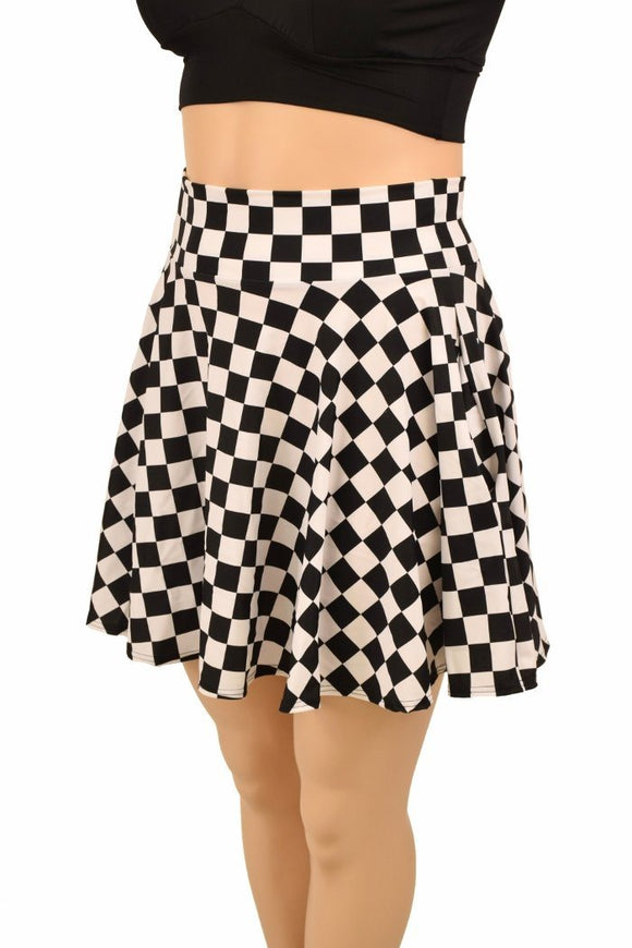 Black and White Checkered Pocket Skater Skirt - Coquetry Clothing