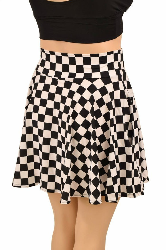 Black and White Checkered Pocket Skater Skirt - Coquetry Clothing